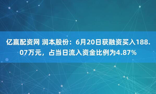 亿赢配资网 润本股份：6月20日获融资买入188.07万元，占当日流入资金比例为4.87%